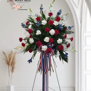 Spray red and white roses