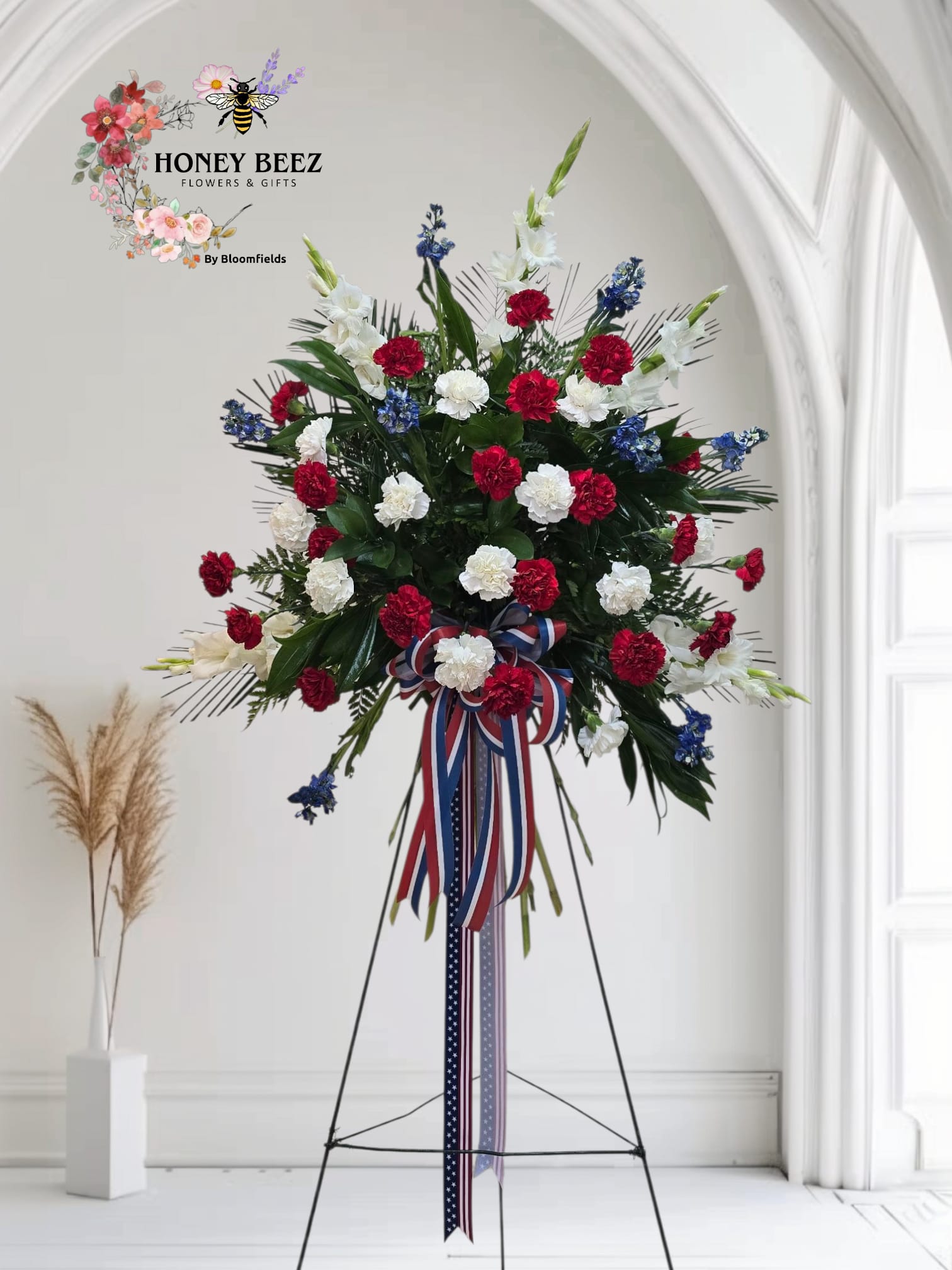 Spray red and white roses
