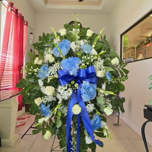 Light Blue & Yellow Rose Standing Spray