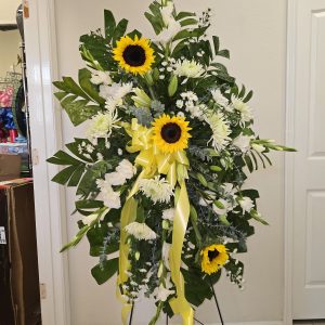 Sunflower & White Flower Standing Spray